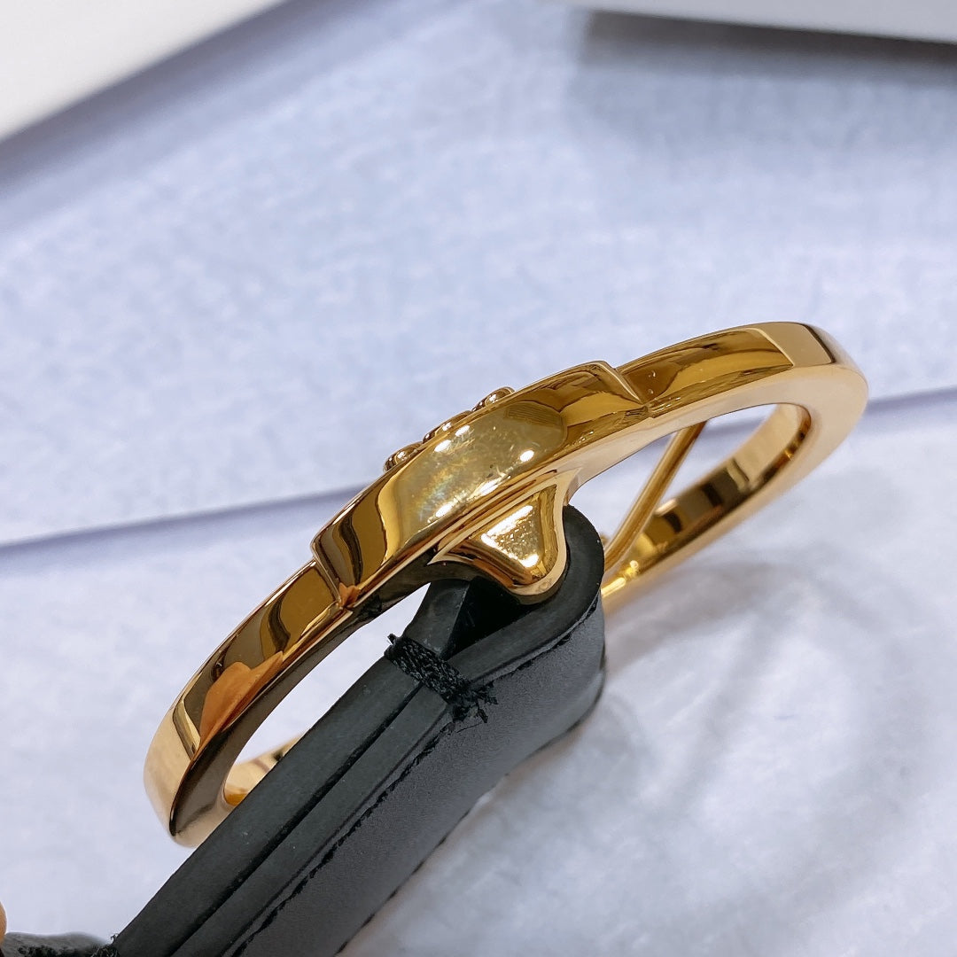 CL LARGE 35MM TWIN TRIOMPHE BELT IN BLACK CALFSKIN GOLD HARDWARE - 30