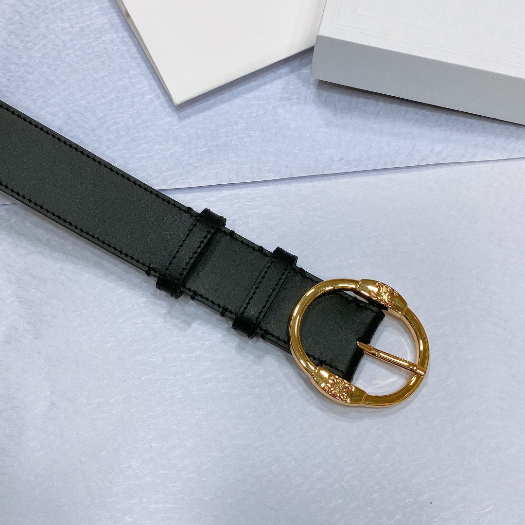 CL LARGE 35MM TWIN TRIOMPHE BELT IN BLACK CALFSKIN GOLD HARDWARE - 30