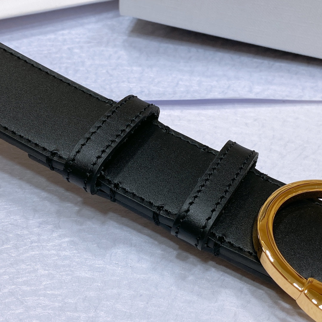 CL LARGE 35MM TWIN TRIOMPHE BELT IN BLACK CALFSKIN GOLD HARDWARE - 30