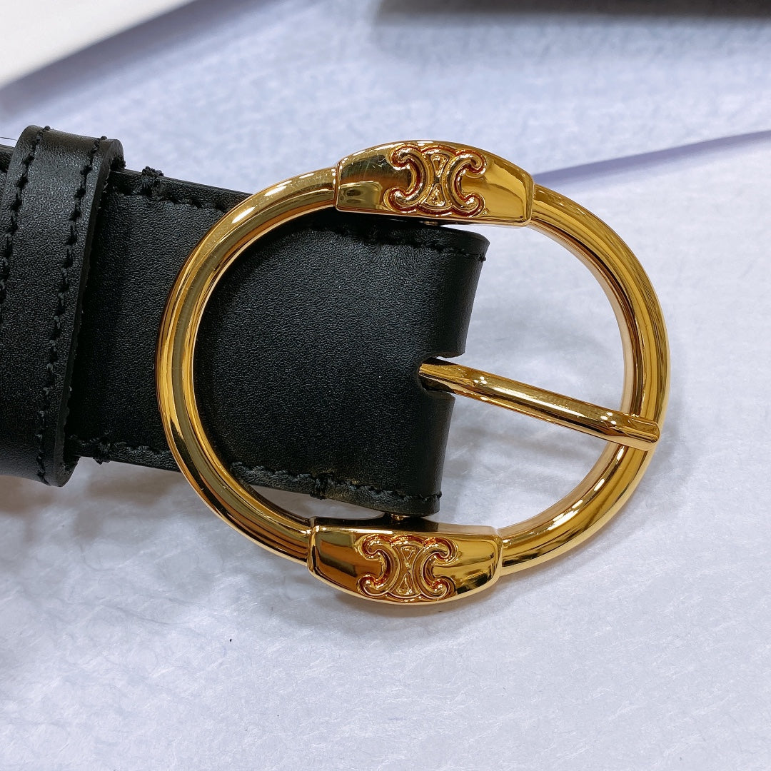 CL LARGE 35MM TWIN TRIOMPHE BELT IN BLACK CALFSKIN GOLD HARDWARE - 30