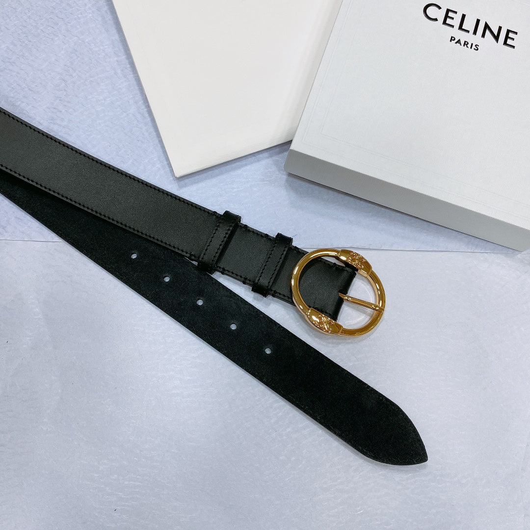 CL LARGE 35MM TWIN TRIOMPHE BELT IN BLACK CALFSKIN GOLD HARDWARE - 30