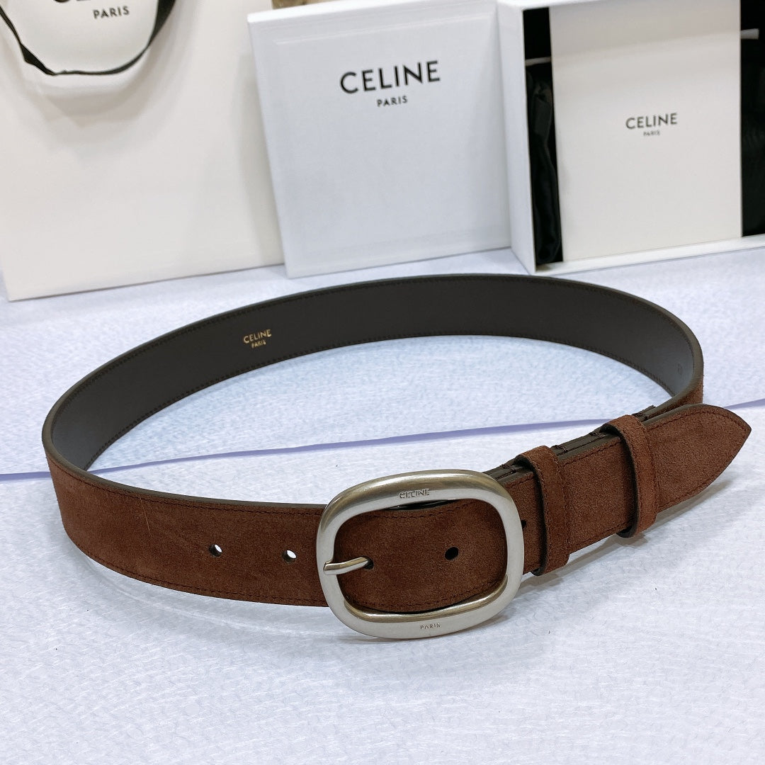 CL LARGE 35 MM BELT IN CHOCOLATE BROWN SUEDE LIGHT GOLD HARDWARE - 30