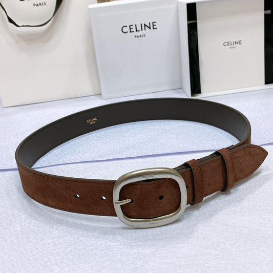 CL LARGE 35 MM BELT IN CHOCOLATE BROWN SUEDE LIGHT GOLD HARDWARE - 30