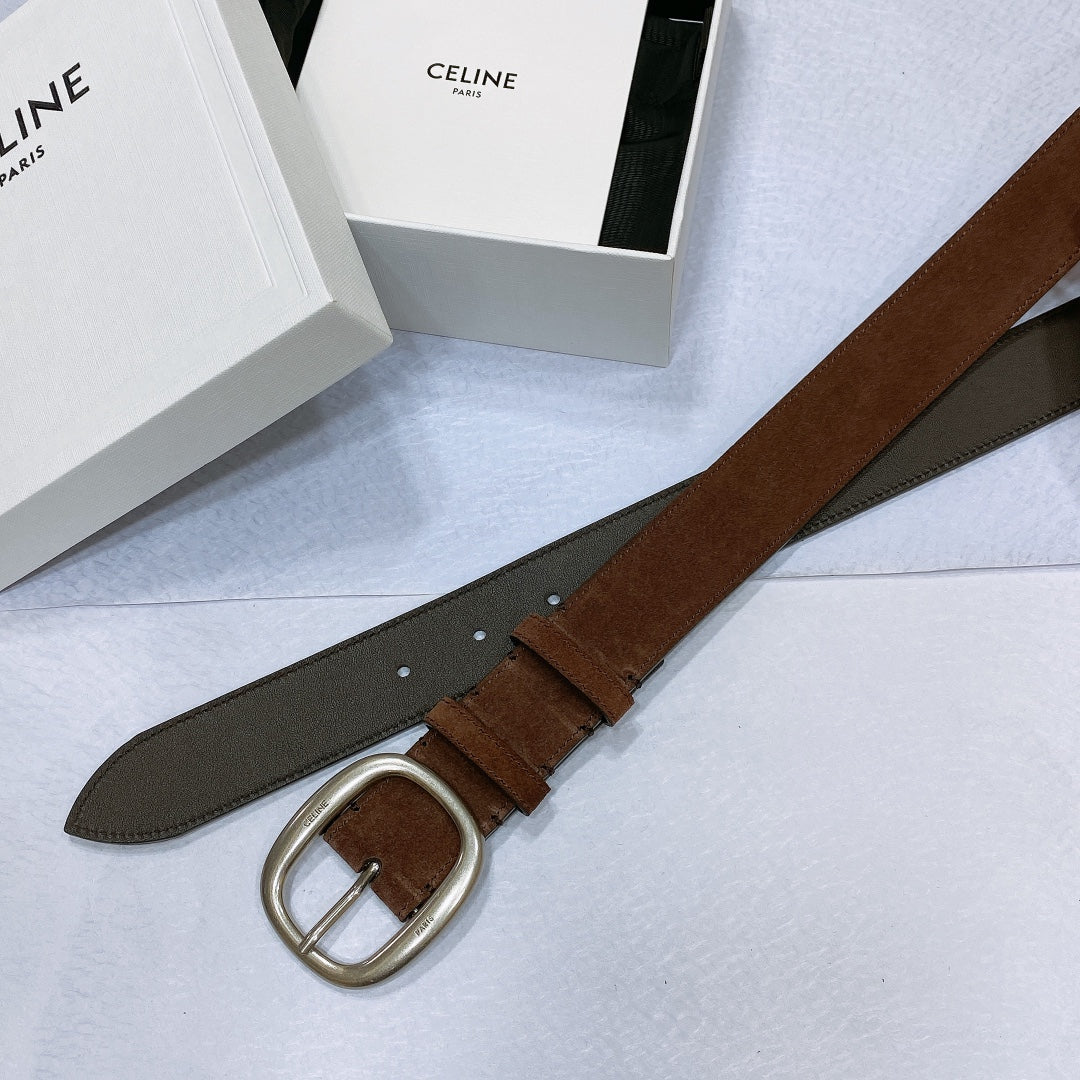 CL LARGE 35 MM BELT IN CHOCOLATE BROWN SUEDE LIGHT GOLD HARDWARE - 30