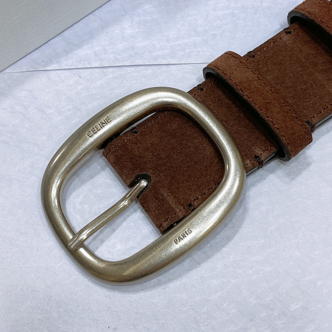 CL LARGE 35 MM BELT IN CHOCOLATE BROWN SUEDE LIGHT GOLD HARDWARE - 30