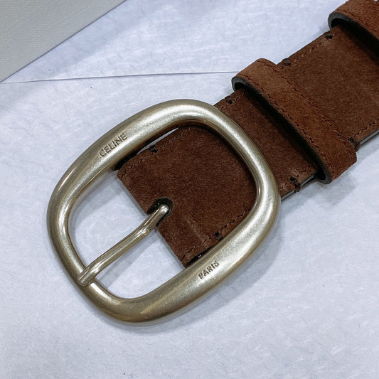 CL LARGE 35 MM BELT IN CHOCOLATE BROWN SUEDE LIGHT GOLD HARDWARE - 30