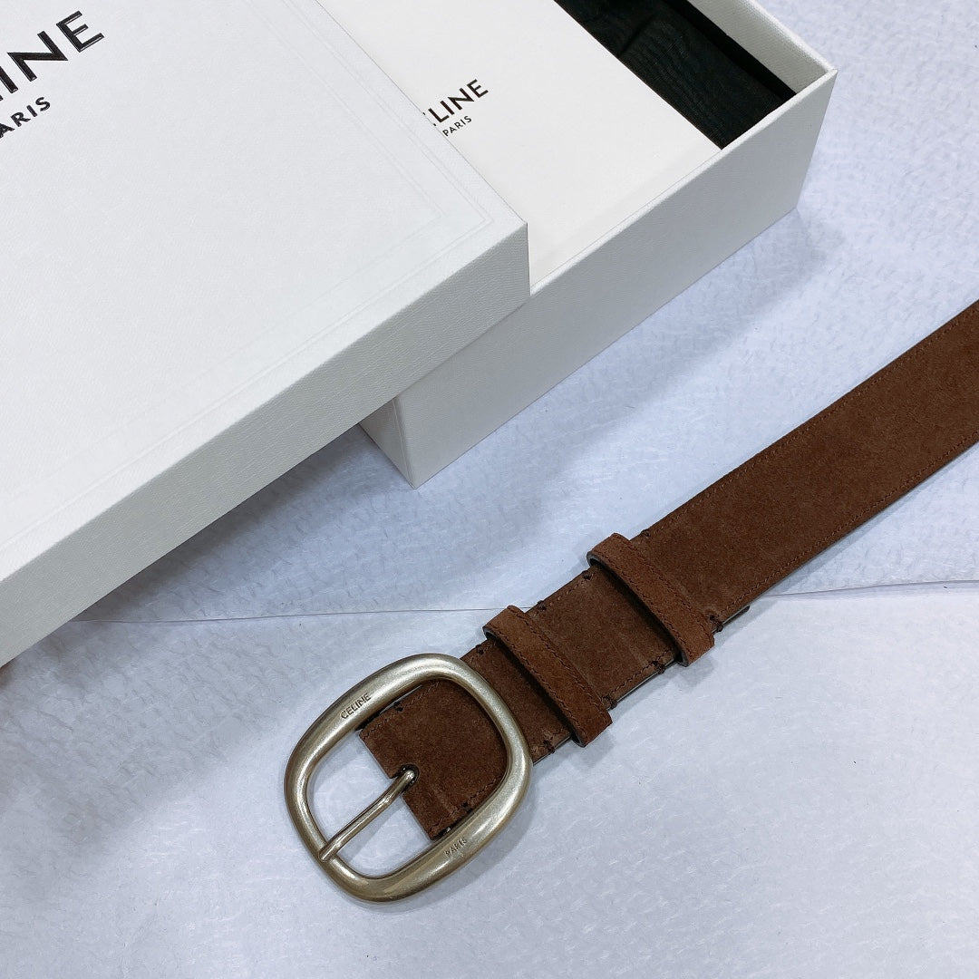 CL LARGE 35 MM BELT IN CHOCOLATE BROWN SUEDE LIGHT GOLD HARDWARE - 30