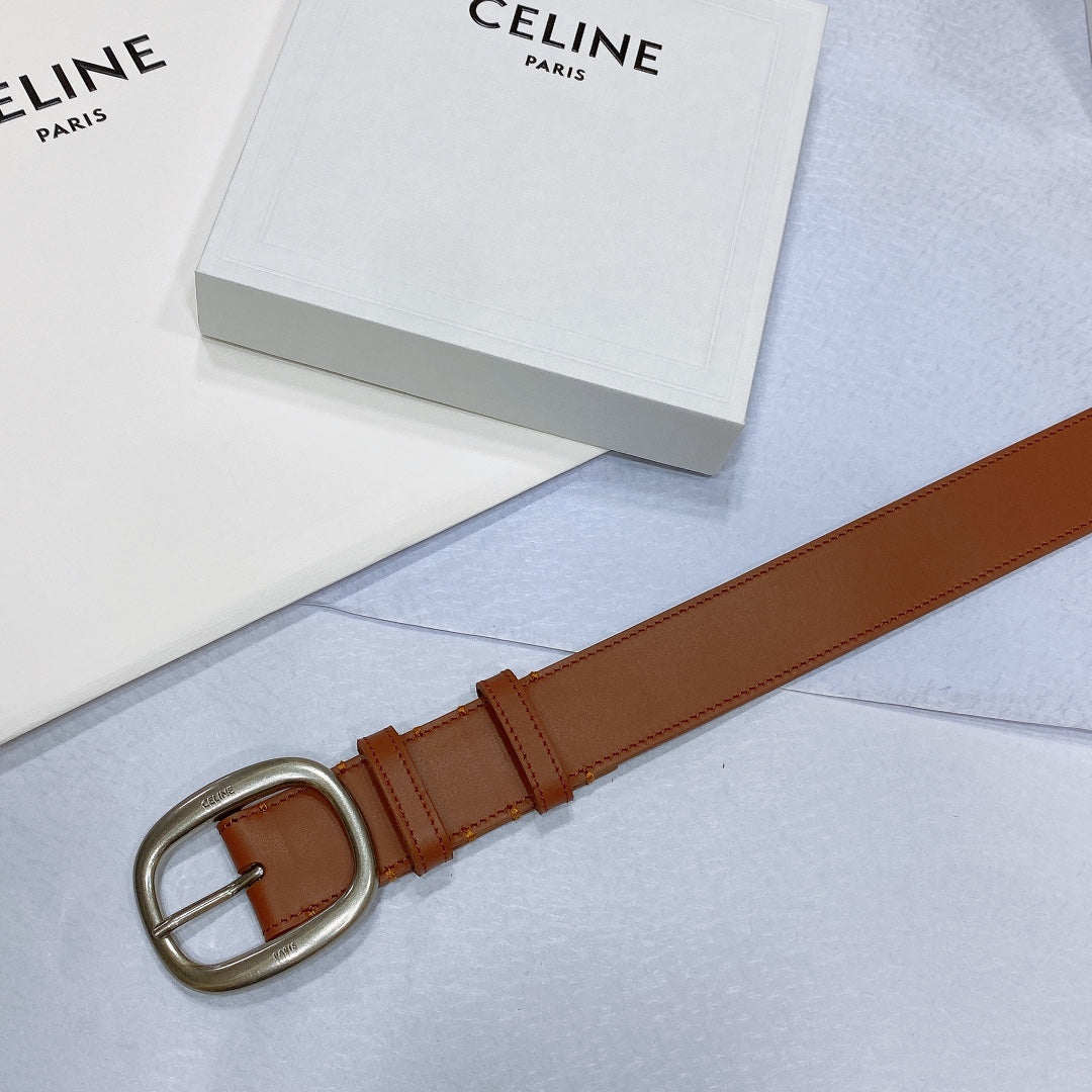 CL LARGE 35 MM BELT IN BRONZE BROWN CALFSKIN LIGHT GOLD HARDWARE - 30