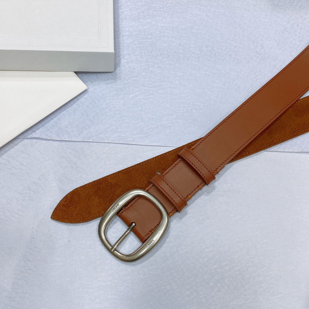 CL LARGE 35 MM BELT IN BRONZE BROWN CALFSKIN LIGHT GOLD HARDWARE - 30