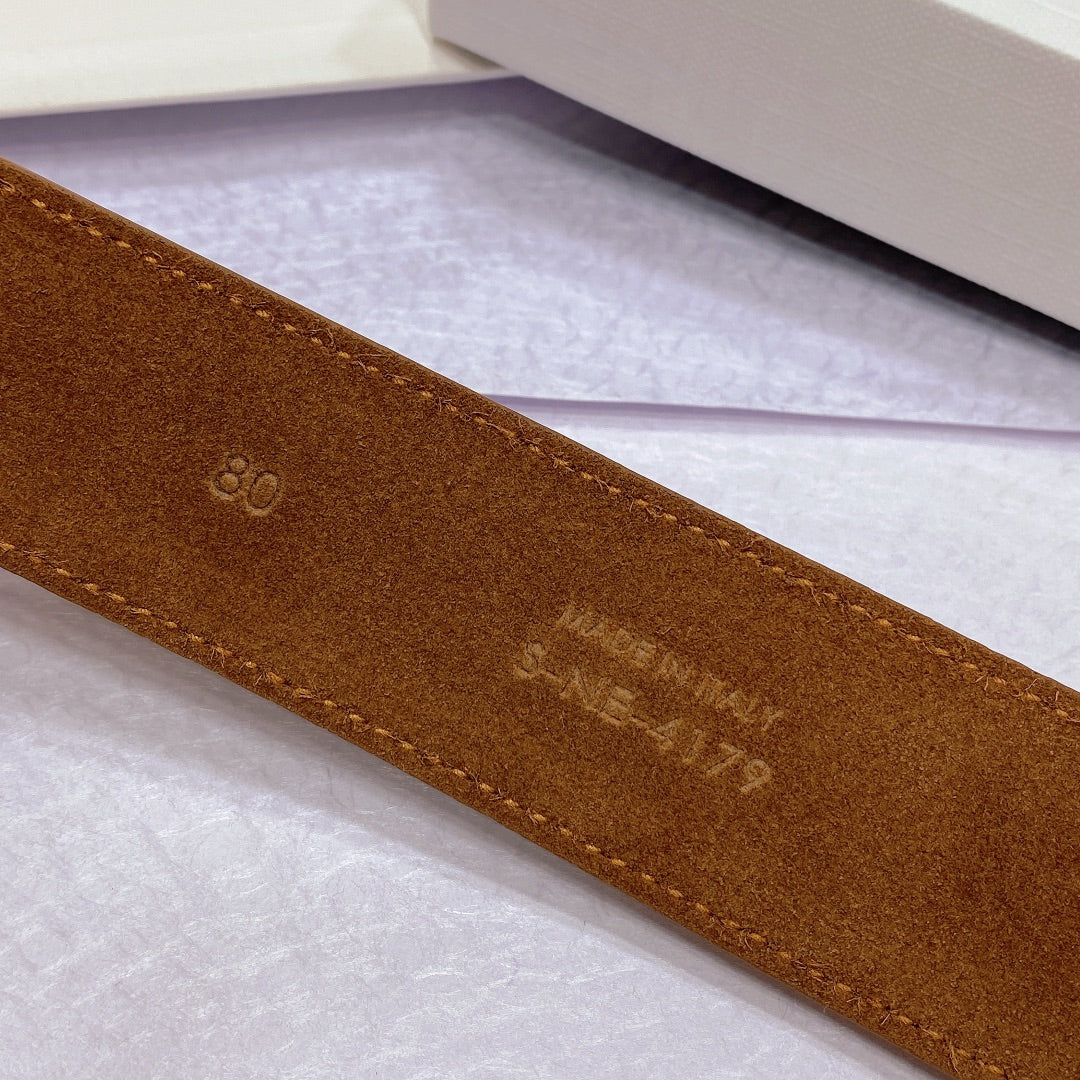 CL LARGE 35 MM BELT IN BRONZE BROWN CALFSKIN LIGHT GOLD HARDWARE - 30