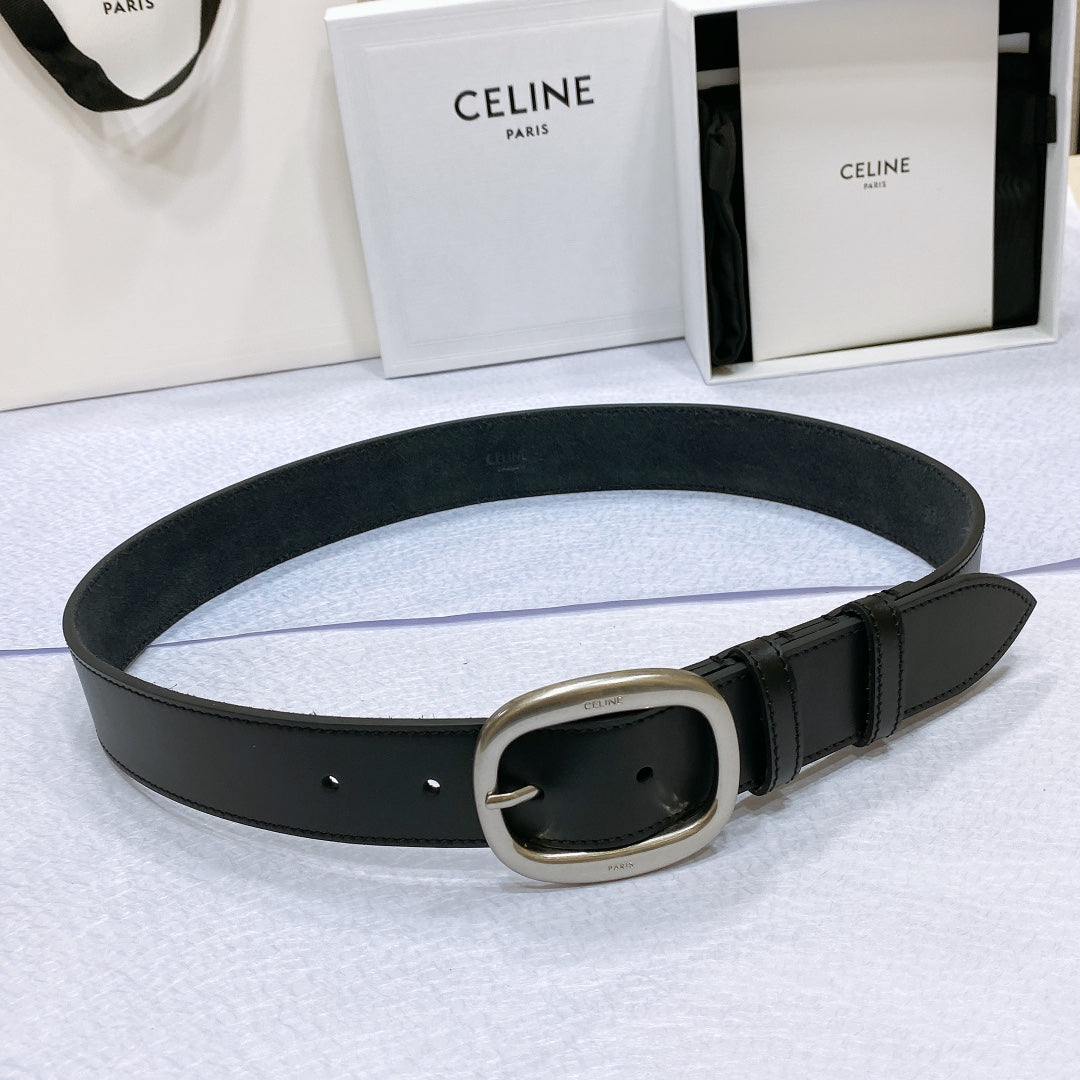 CL LARGE 35 MM BELT IN BLACK CALFSKIN LIGHT GOLD HARDWARE - 30