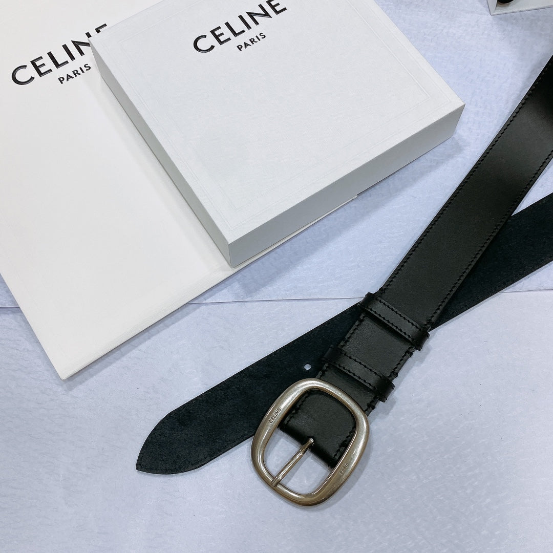 CL LARGE 35 MM BELT IN BLACK CALFSKIN LIGHT GOLD HARDWARE - 30