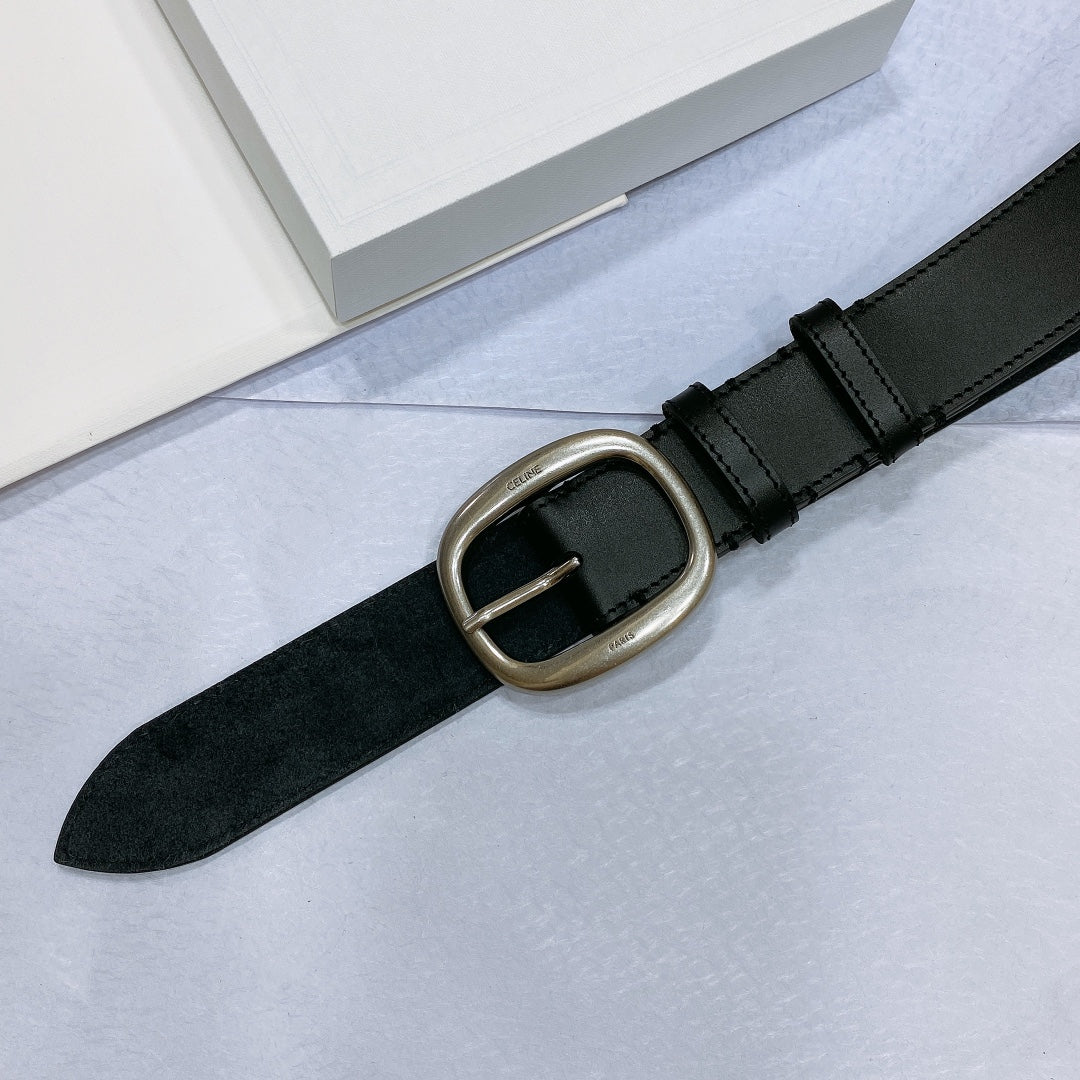 CL LARGE 35 MM BELT IN BLACK CALFSKIN LIGHT GOLD HARDWARE - 30