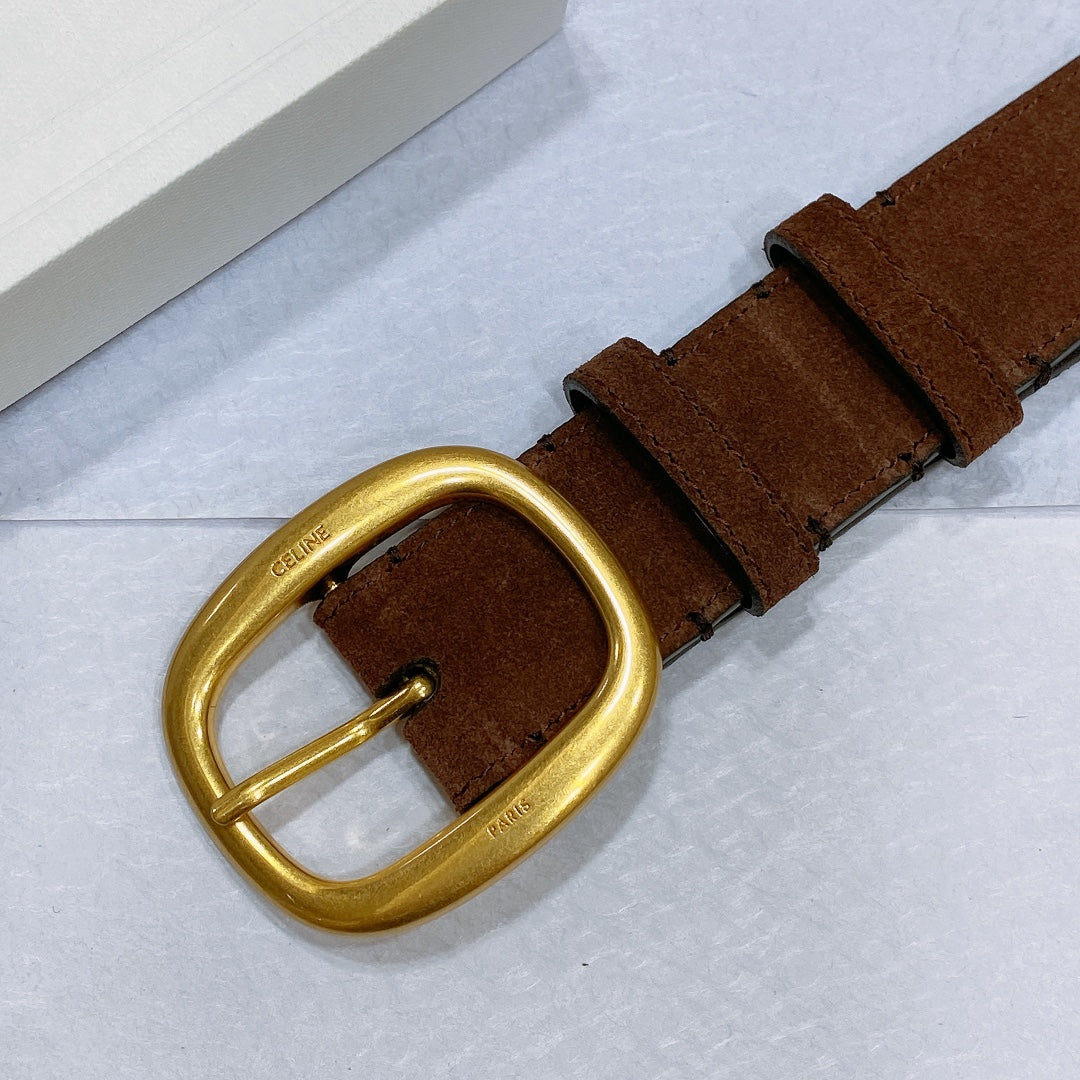 CL LARGE 35 MM BELT IN CHOCOLATE BROWN SUEDE GOLD HARDWARE - 30