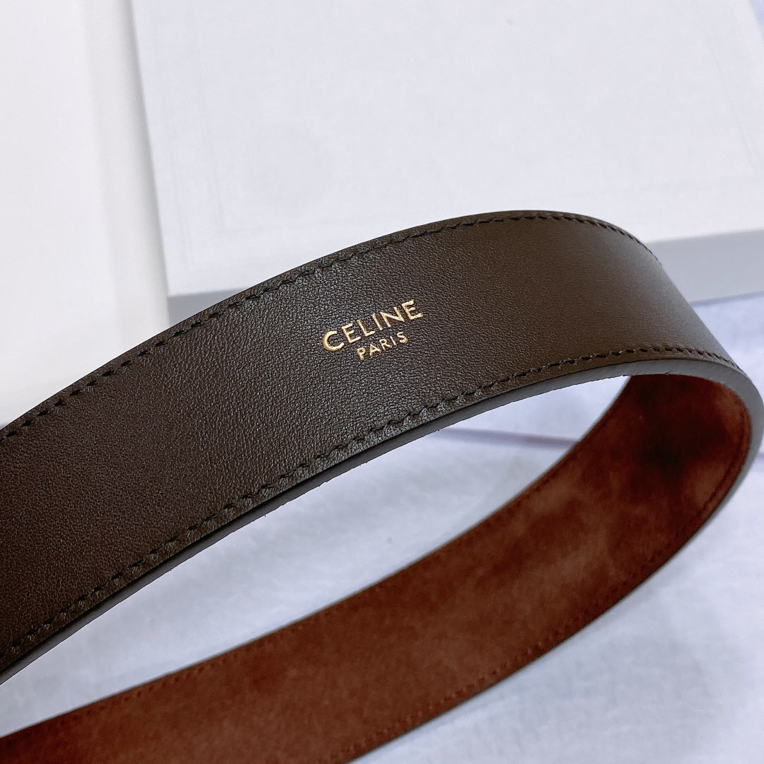 CL LARGE 35 MM BELT IN CHOCOLATE BROWN SUEDE GOLD HARDWARE - 30