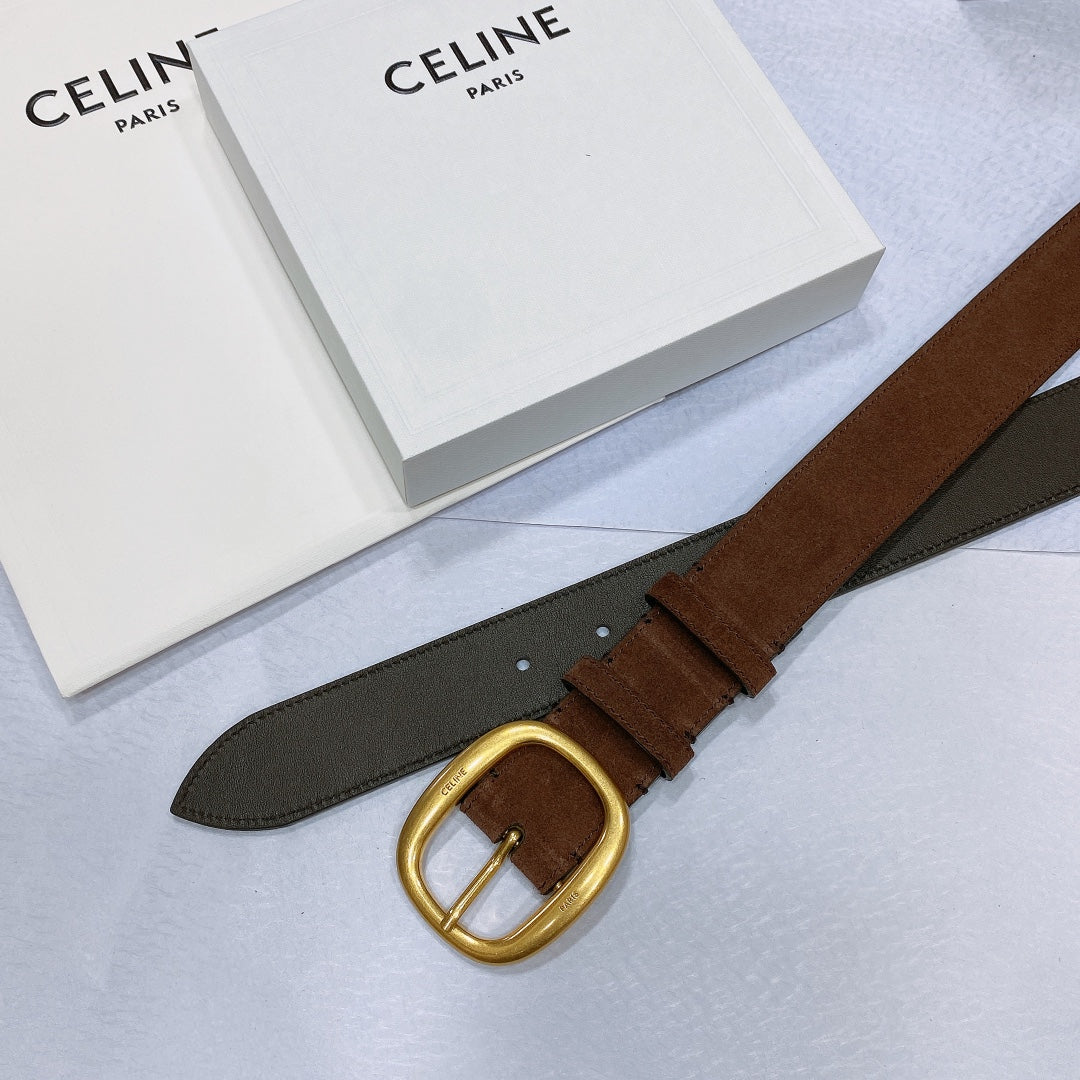 CL LARGE 35 MM BELT IN CHOCOLATE BROWN SUEDE GOLD HARDWARE - 30