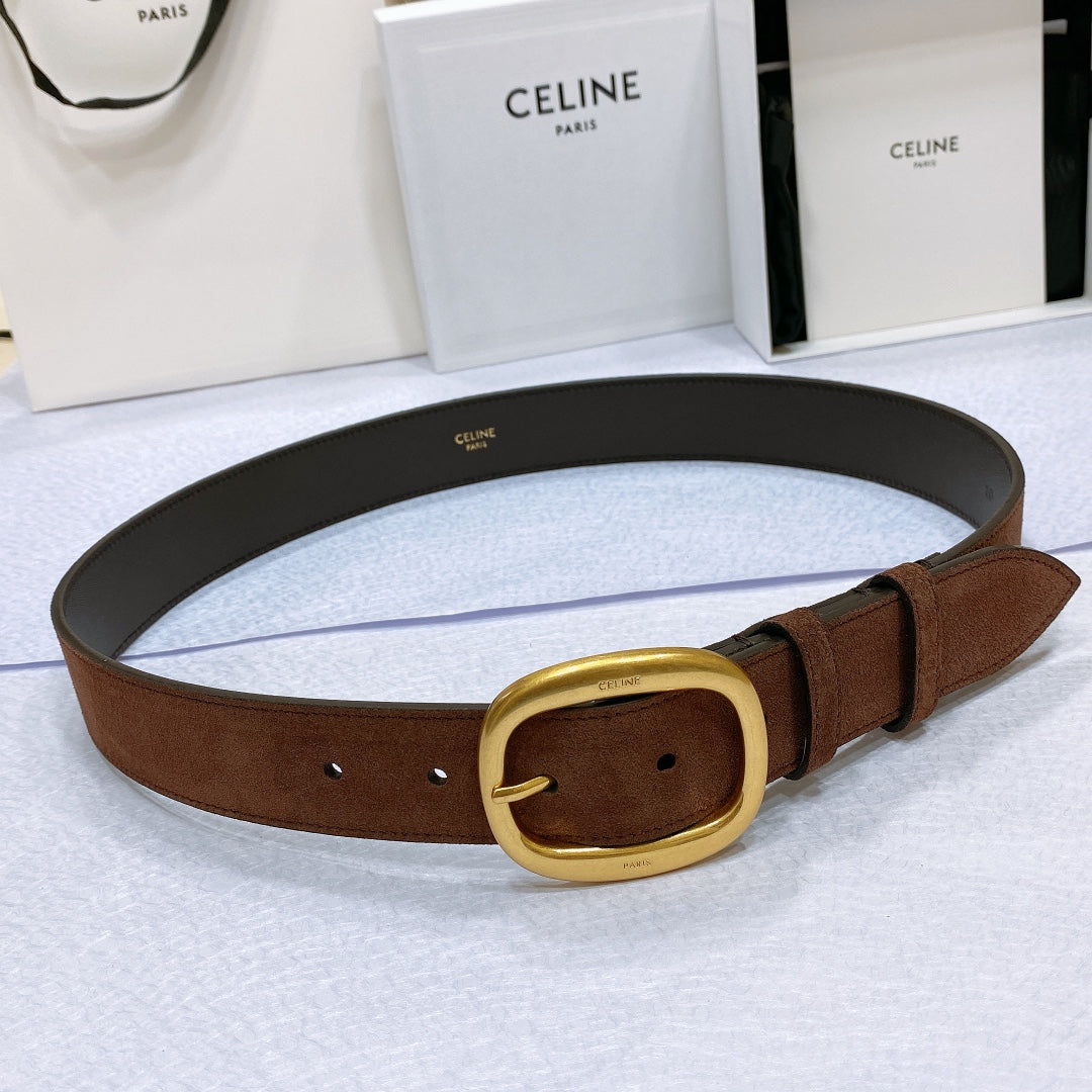 CL LARGE 35 MM BELT IN CHOCOLATE BROWN SUEDE GOLD HARDWARE - 30