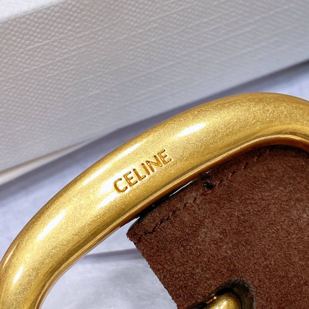 CL LARGE 35 MM BELT IN CHOCOLATE BROWN SUEDE GOLD HARDWARE - 30