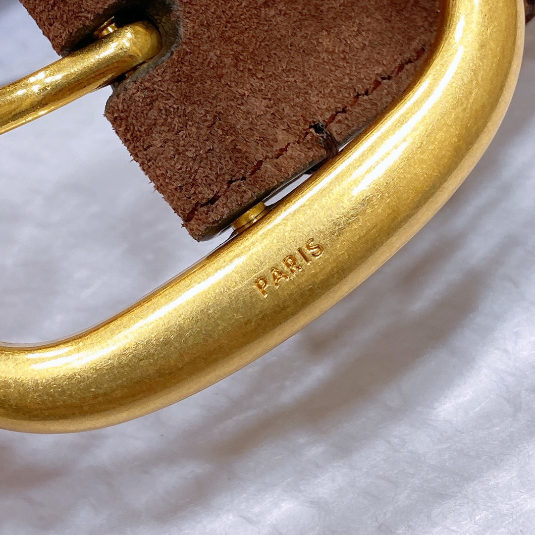 CL LARGE 35 MM BELT IN CHOCOLATE BROWN SUEDE GOLD HARDWARE - 30