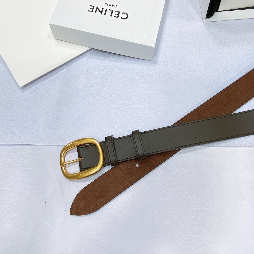 CL LARGE 35 MM BELT IN BLACK AND BROWN CALFSKIN GOLD HARDWARE - 30