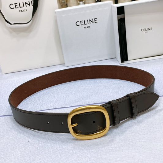 CL LARGE 35 MM BELT IN BLACK AND BROWN CALFSKIN GOLD HARDWARE - 30
