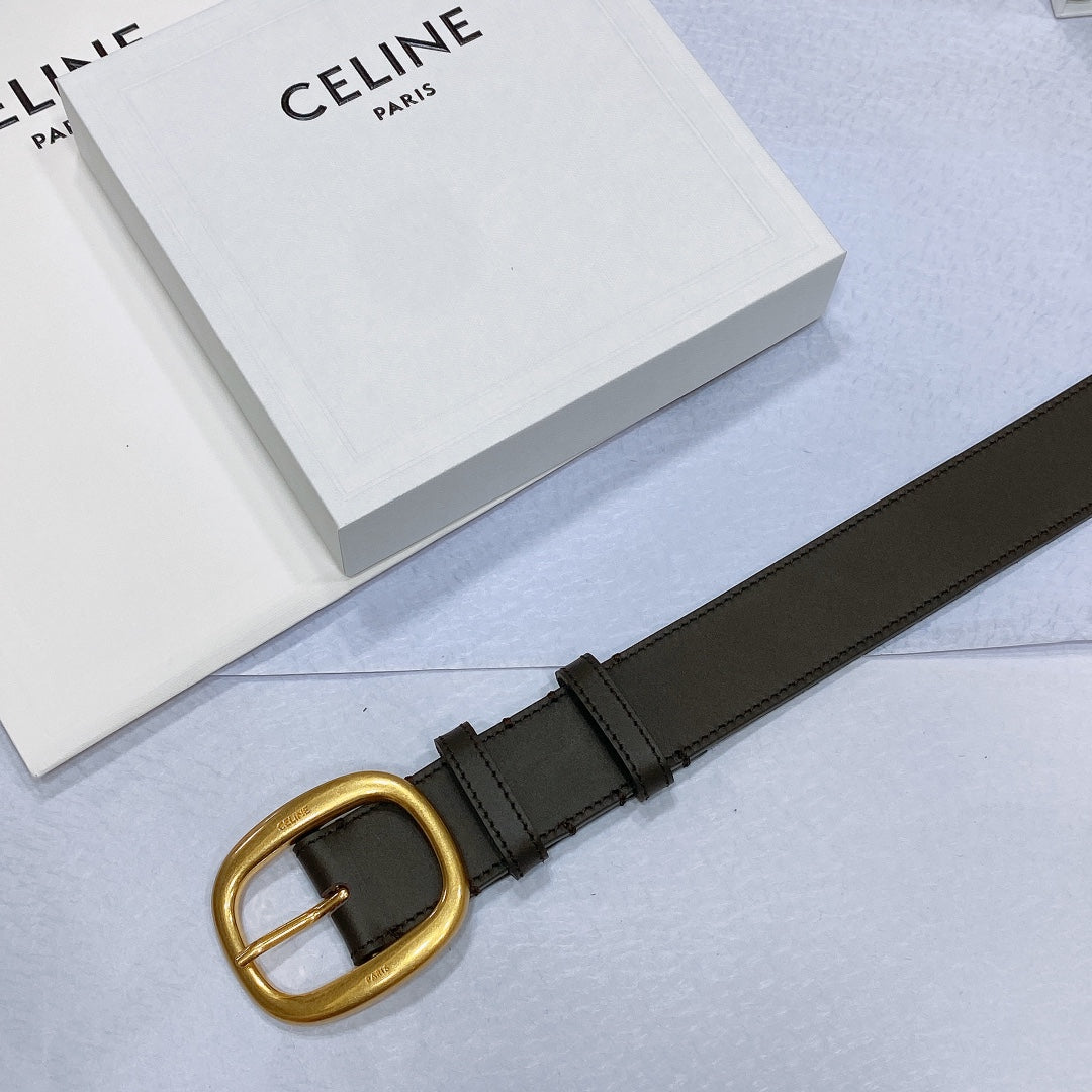 CL LARGE 35 MM BELT IN BLACK AND BROWN CALFSKIN GOLD HARDWARE - 30