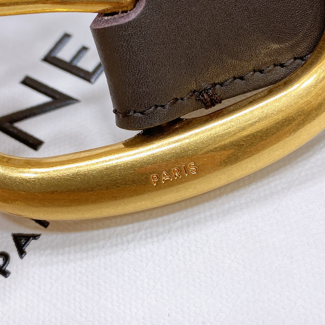 CL LARGE 35 MM BELT IN BLACK AND BROWN CALFSKIN GOLD HARDWARE - 30
