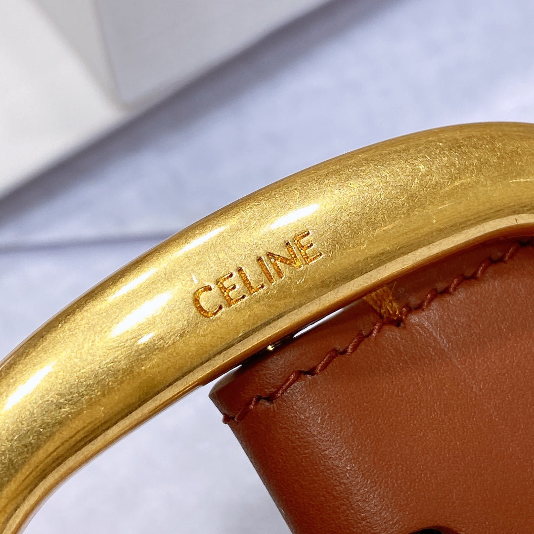 CL LARGE 35 MM BELT IN BRONZE BROWN CALFSKIN GOLD HARDWARE - 30