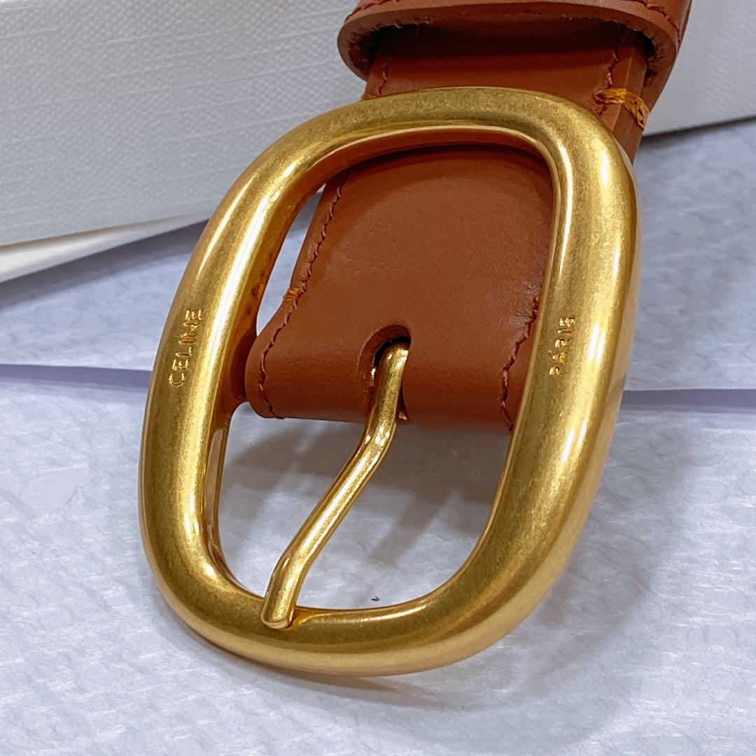 CL LARGE 35 MM BELT IN BRONZE BROWN CALFSKIN GOLD HARDWARE - 30