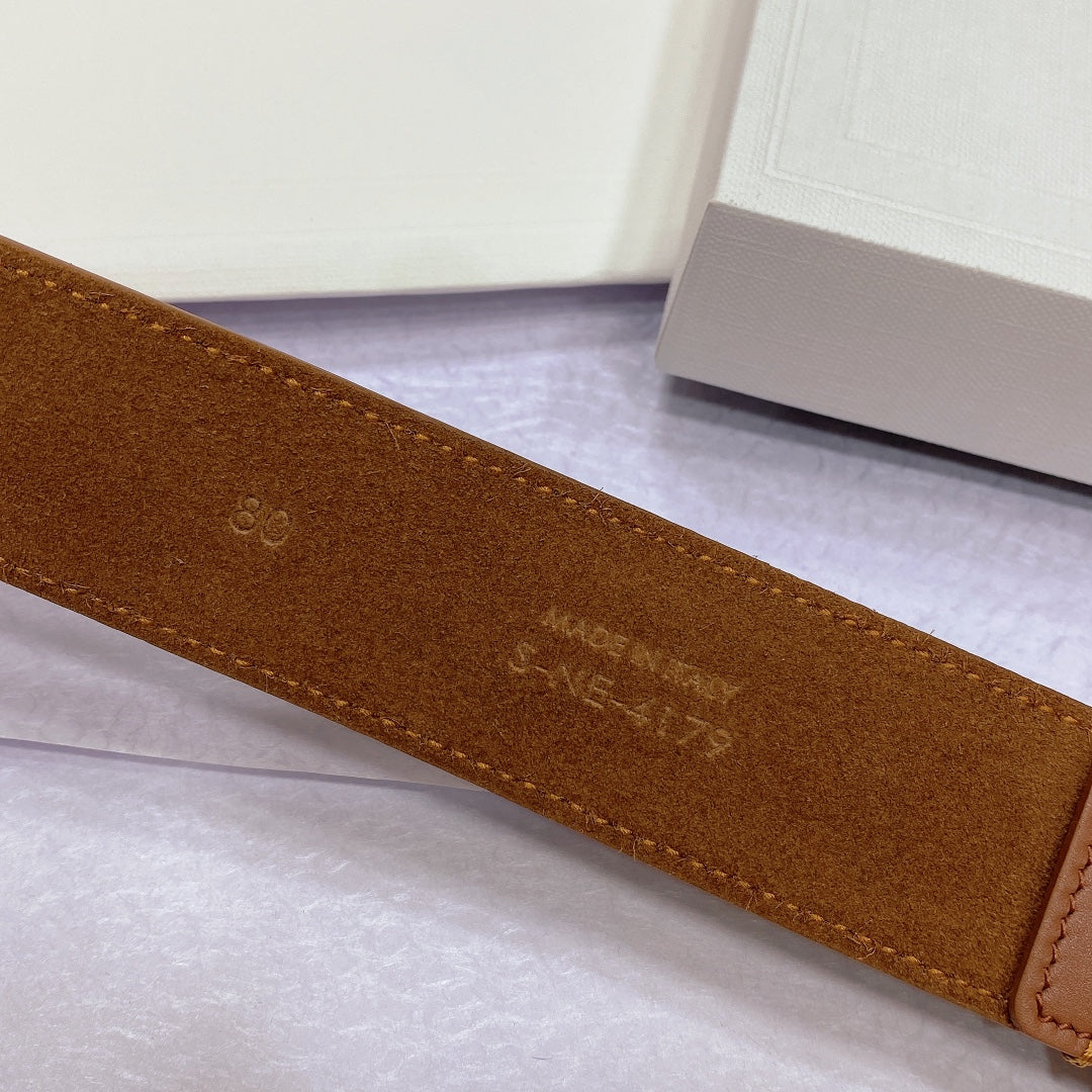 CL LARGE 35 MM BELT IN BRONZE BROWN CALFSKIN GOLD HARDWARE - 30
