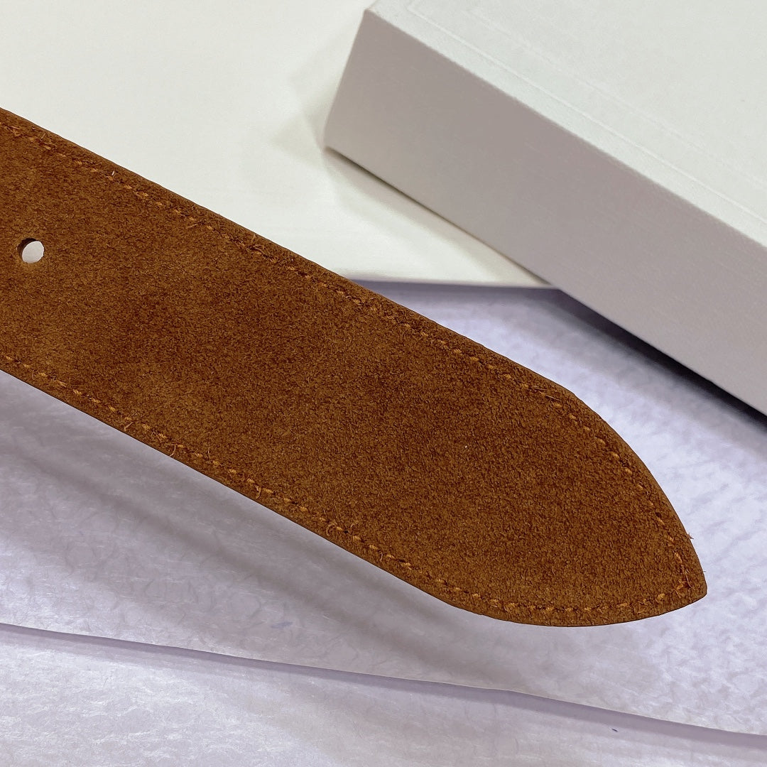 CL LARGE 35 MM BELT IN BRONZE BROWN CALFSKIN GOLD HARDWARE - 30
