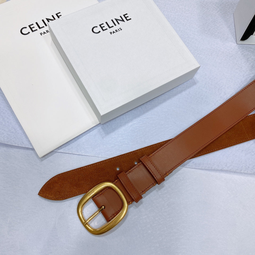 CL LARGE 35 MM BELT IN BRONZE BROWN CALFSKIN GOLD HARDWARE - 30