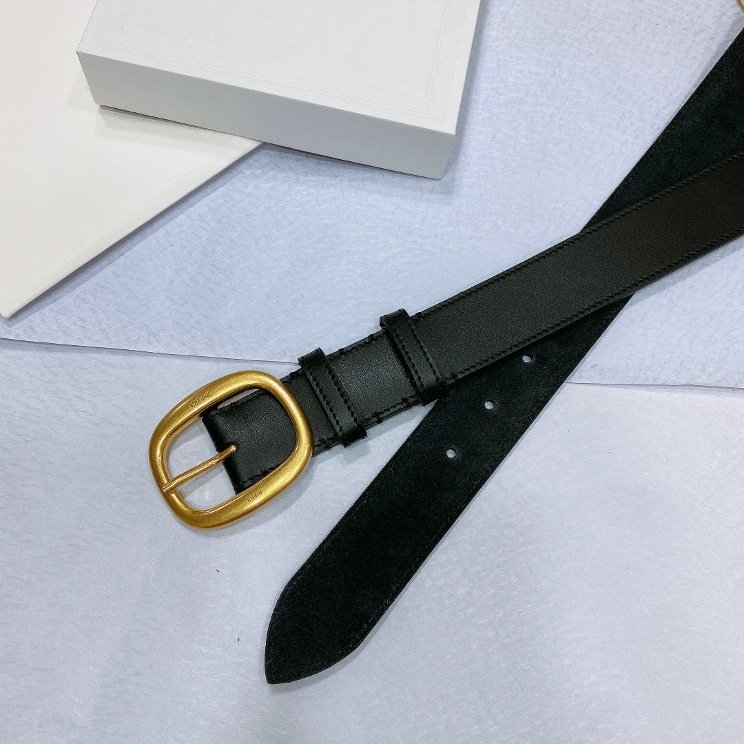 CL LARGE 35 MM BELT IN BLACK CALFSKIN GOLD HARDWARE - 30