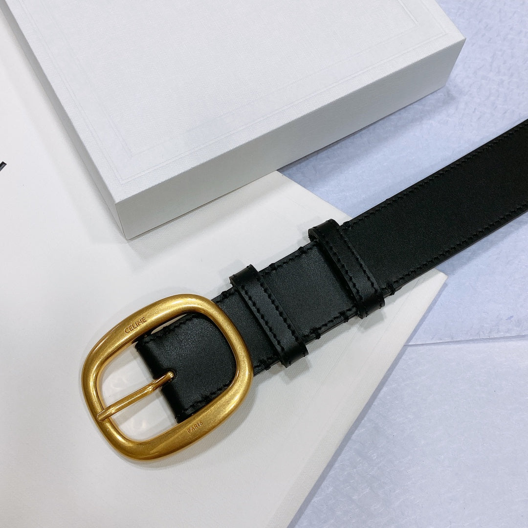 CL LARGE 35 MM BELT IN BLACK CALFSKIN GOLD HARDWARE - 30