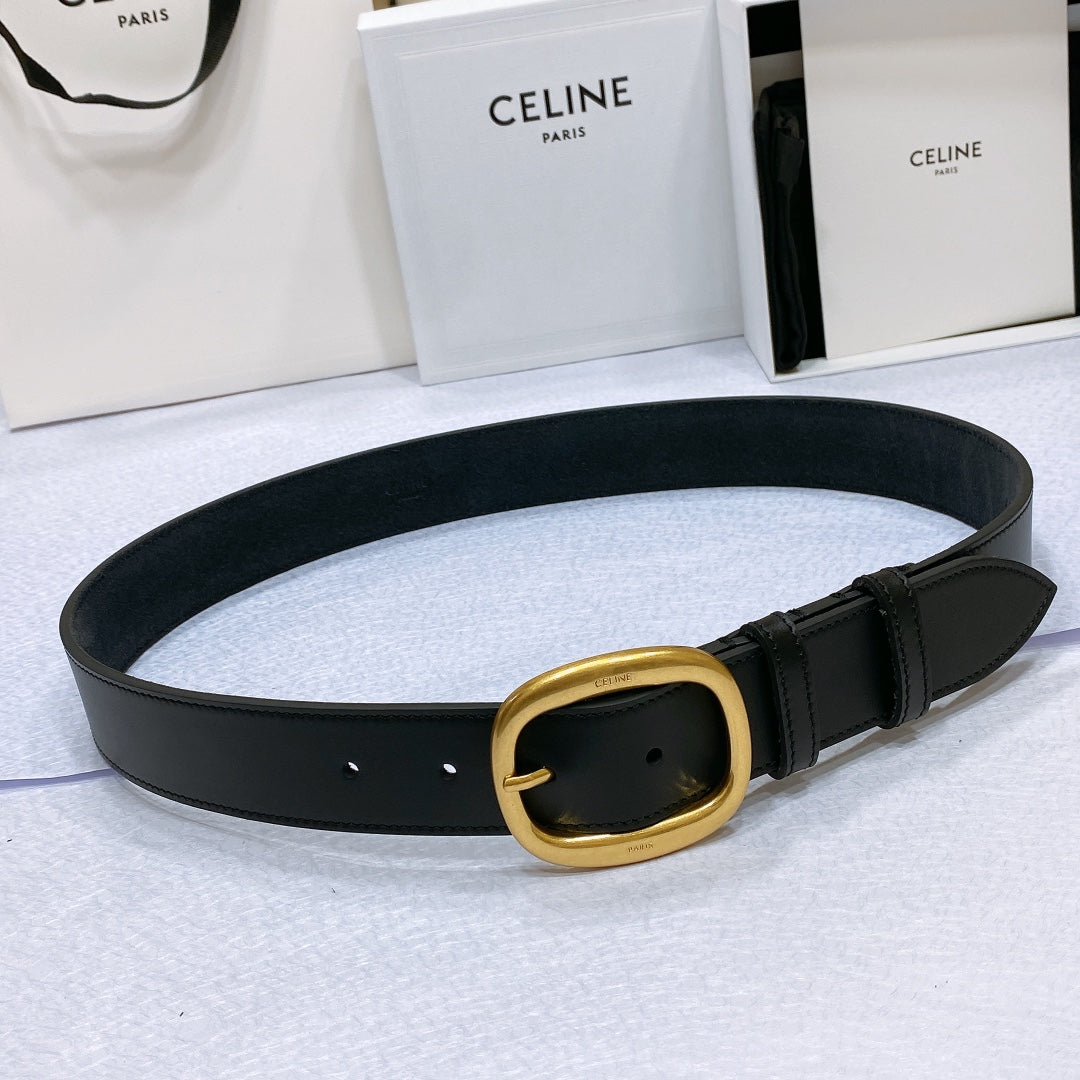 CL LARGE 35 MM BELT IN BLACK CALFSKIN GOLD HARDWARE - 30