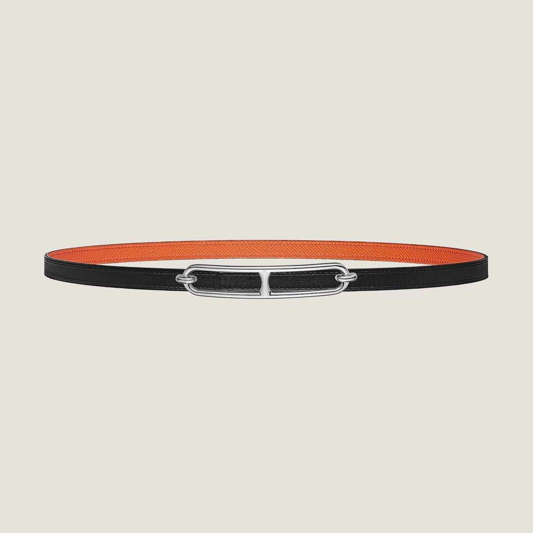 HM ROULIS BUCKLE & REVERSIBLE ORANGE AND BLACK LEATHER STRAP 13MM SILVER HARDWARE - 30