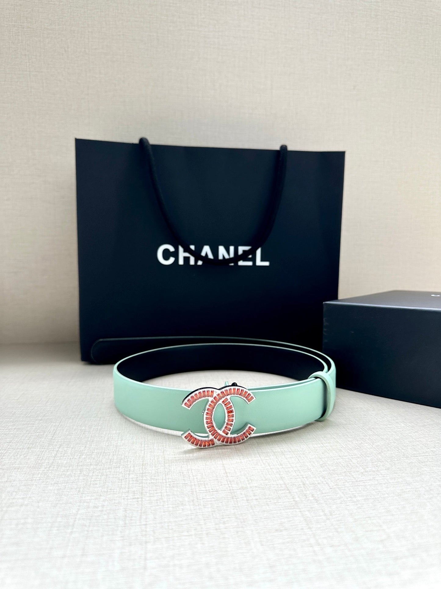 CHANEL 25S BELT 30 MM IN MINT GREEN CALFSKIN 616962 - 30