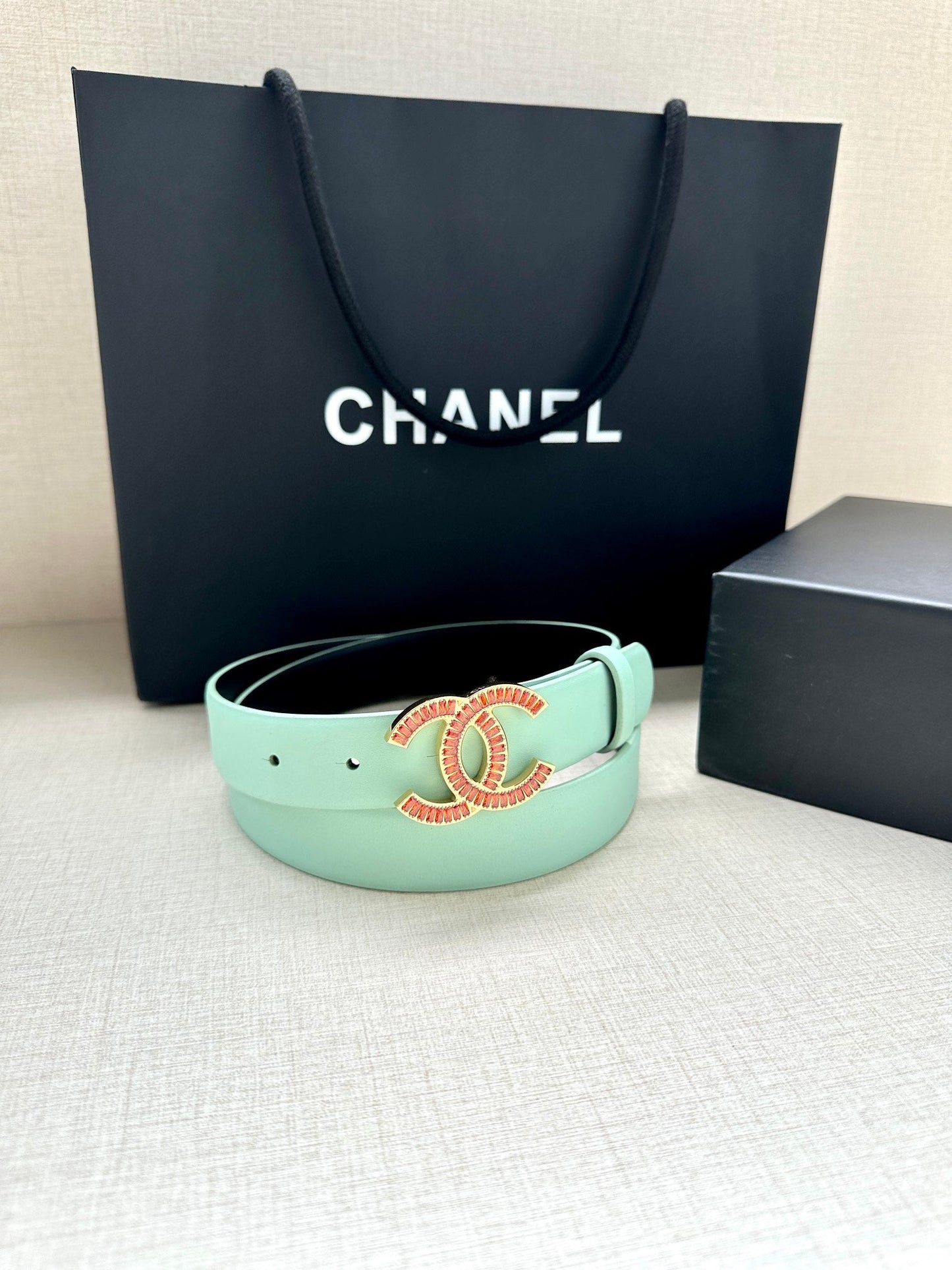 CHANEL 25S BELT 30 MM IN MINT GREEN CALFSKIN 616962 - 30