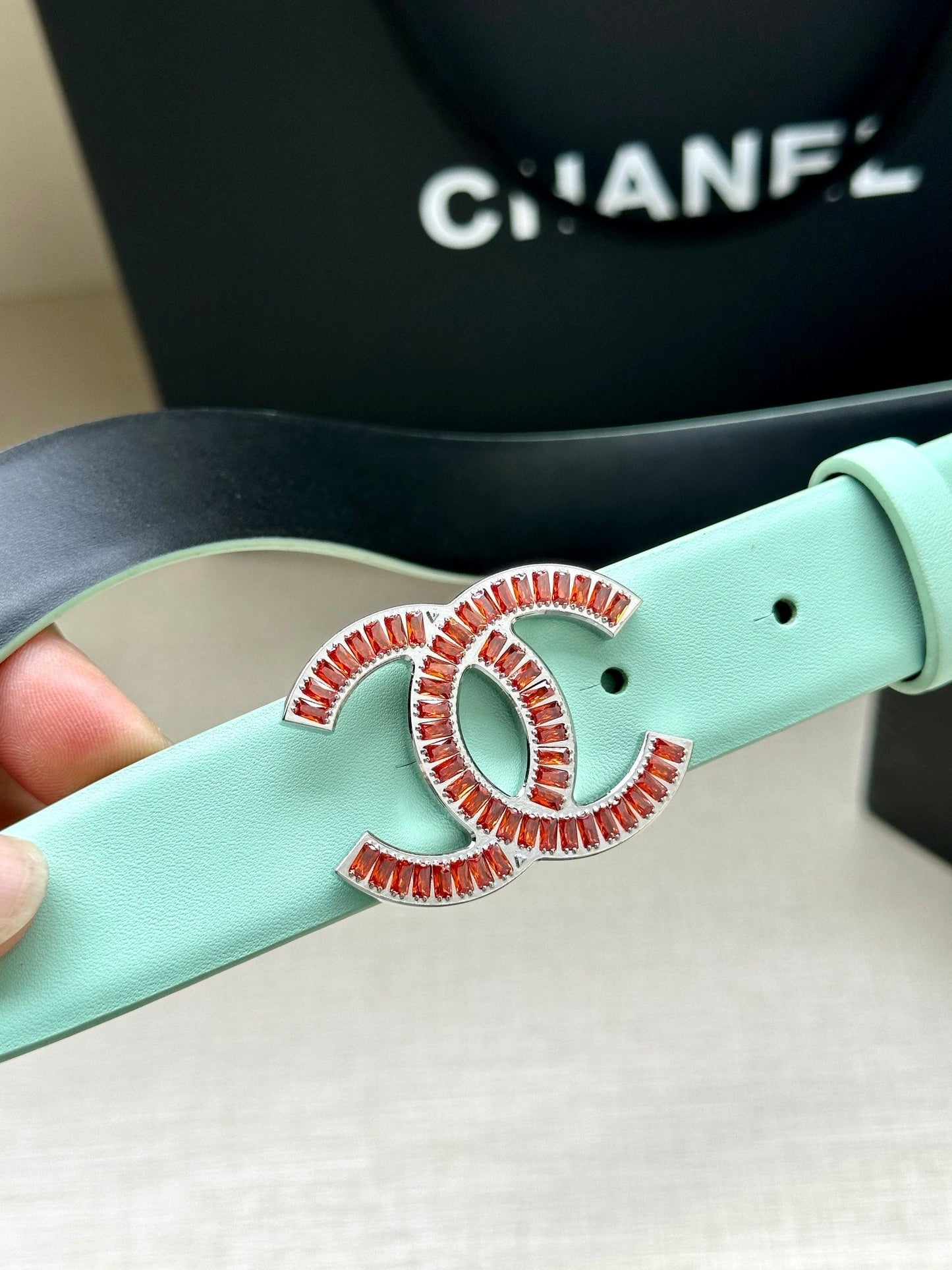 CHANEL 25S BELT 30 MM IN MINT GREEN CALFSKIN 616962 - 30