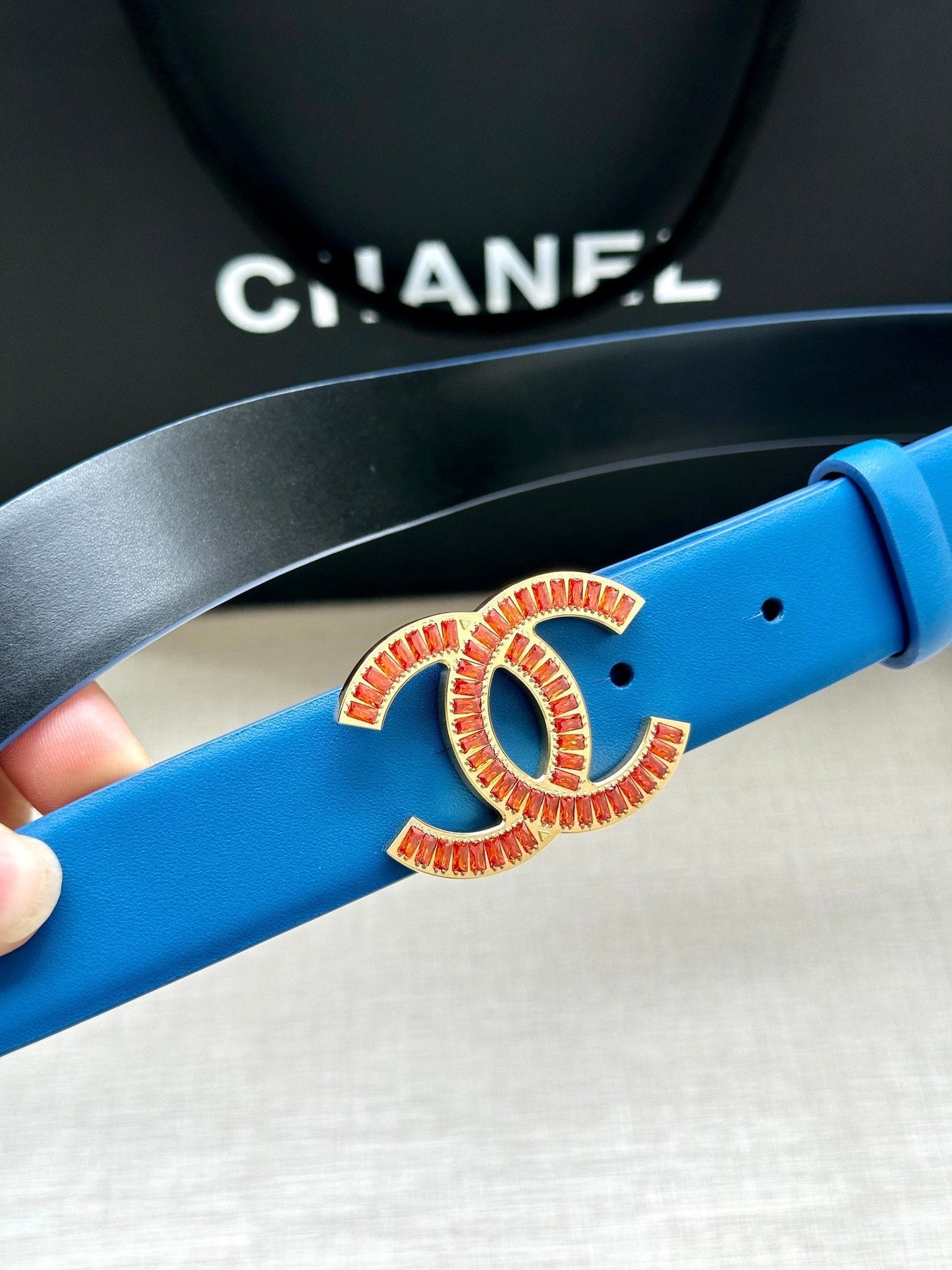 CHANEL 25S BELT 30 MM IN BLUE CALFSKIN 616963 - 30