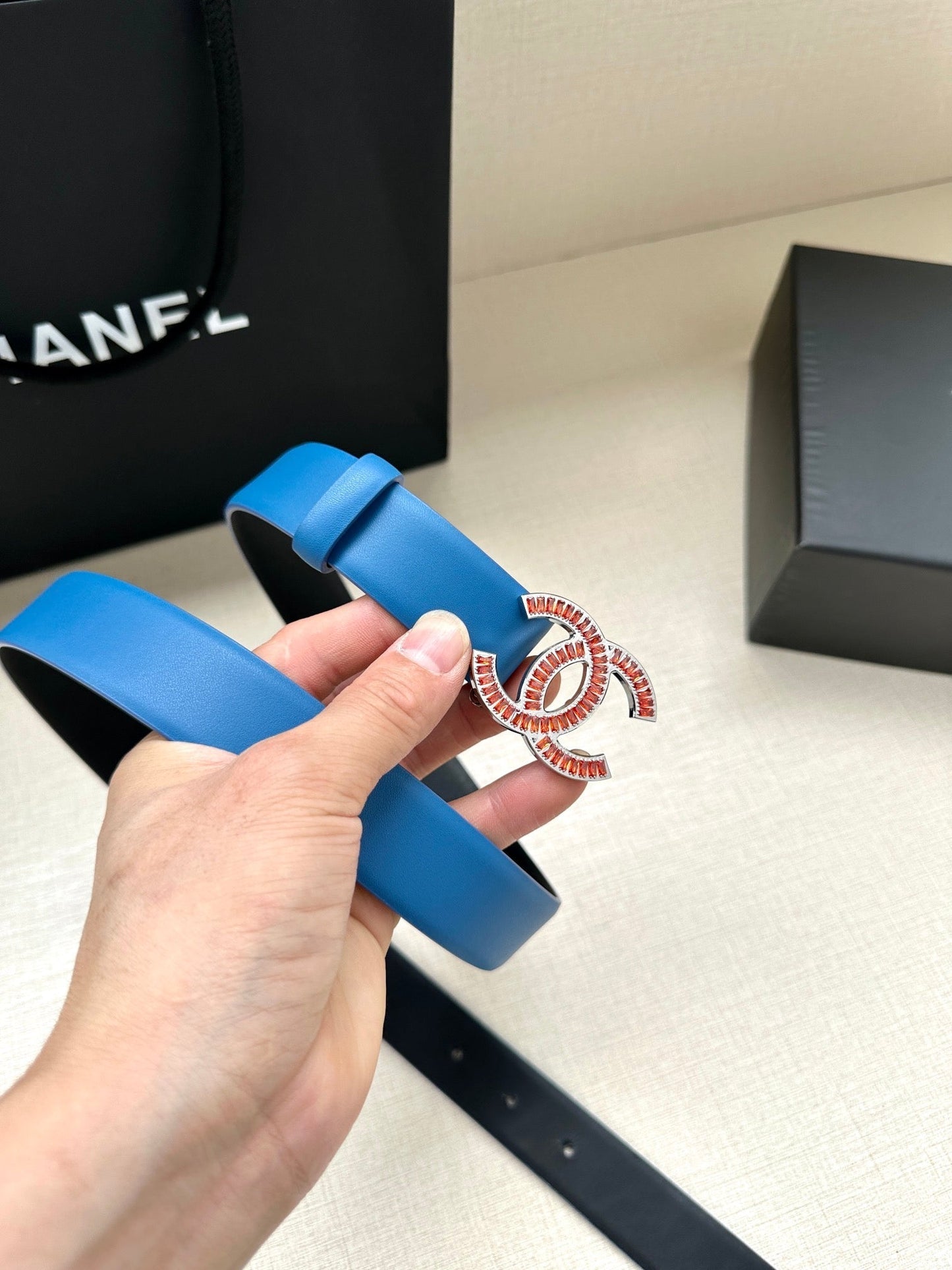 CHANEL 25S BELT 30 MM IN BLUE CALFSKIN 616963 - 30