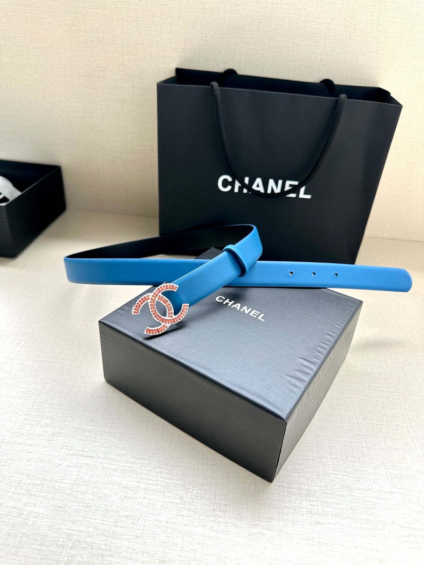 CHANEL 25S BELT 30 MM IN BLUE CALFSKIN 616963 - 30