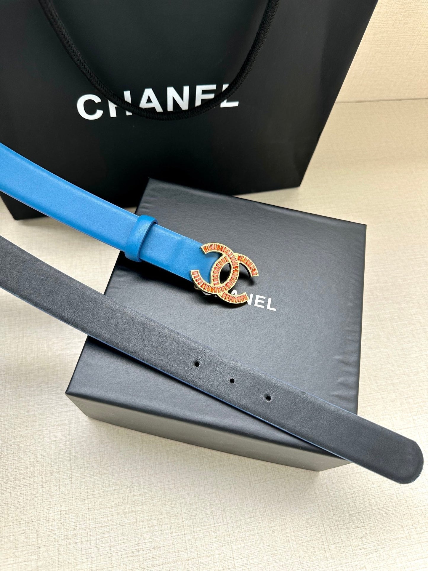 CHANEL 25S BELT 30 MM IN BLUE CALFSKIN 616963 - 30