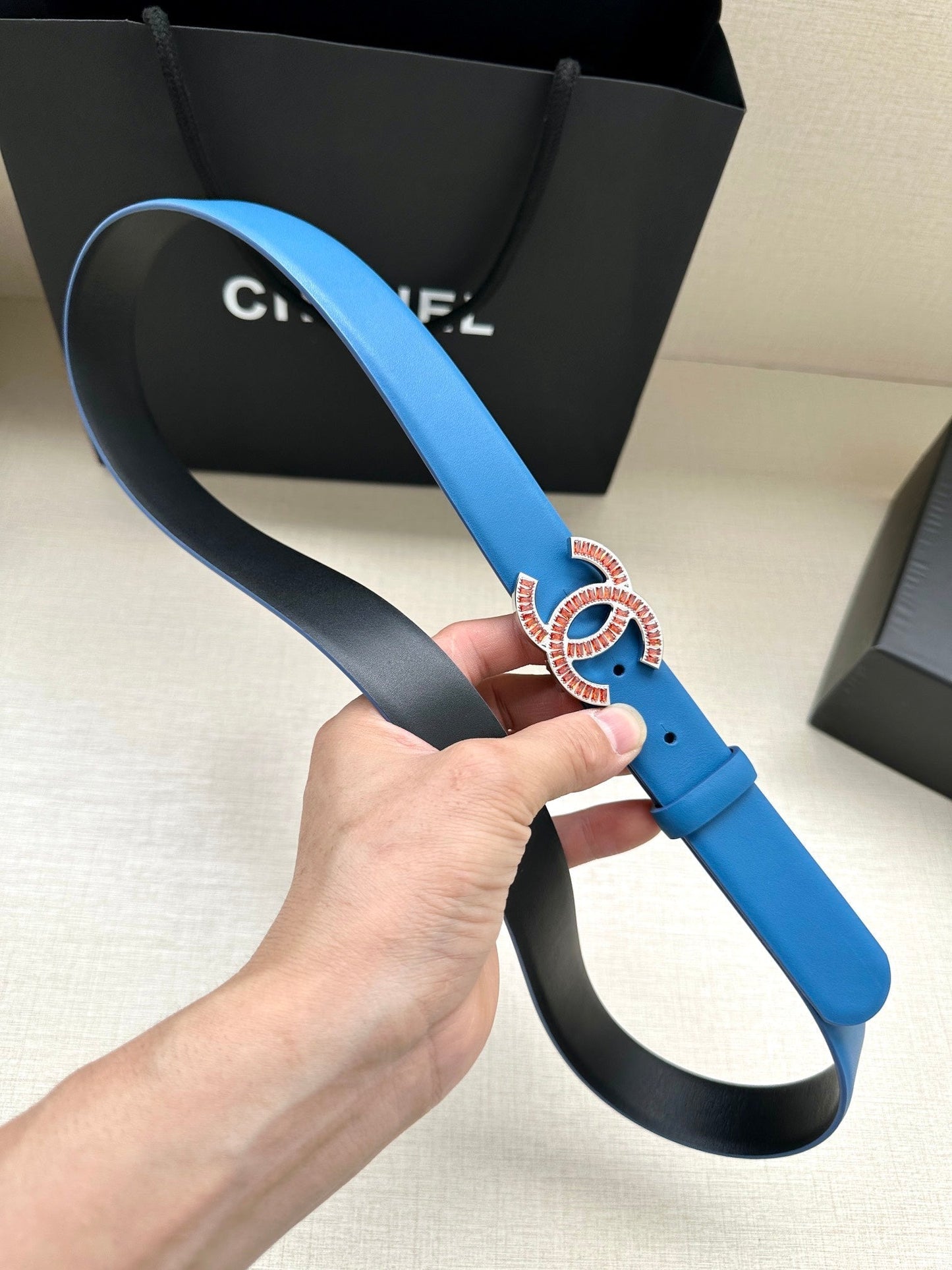 CHANEL 25S BELT 30 MM IN BLUE CALFSKIN 616963 - 30