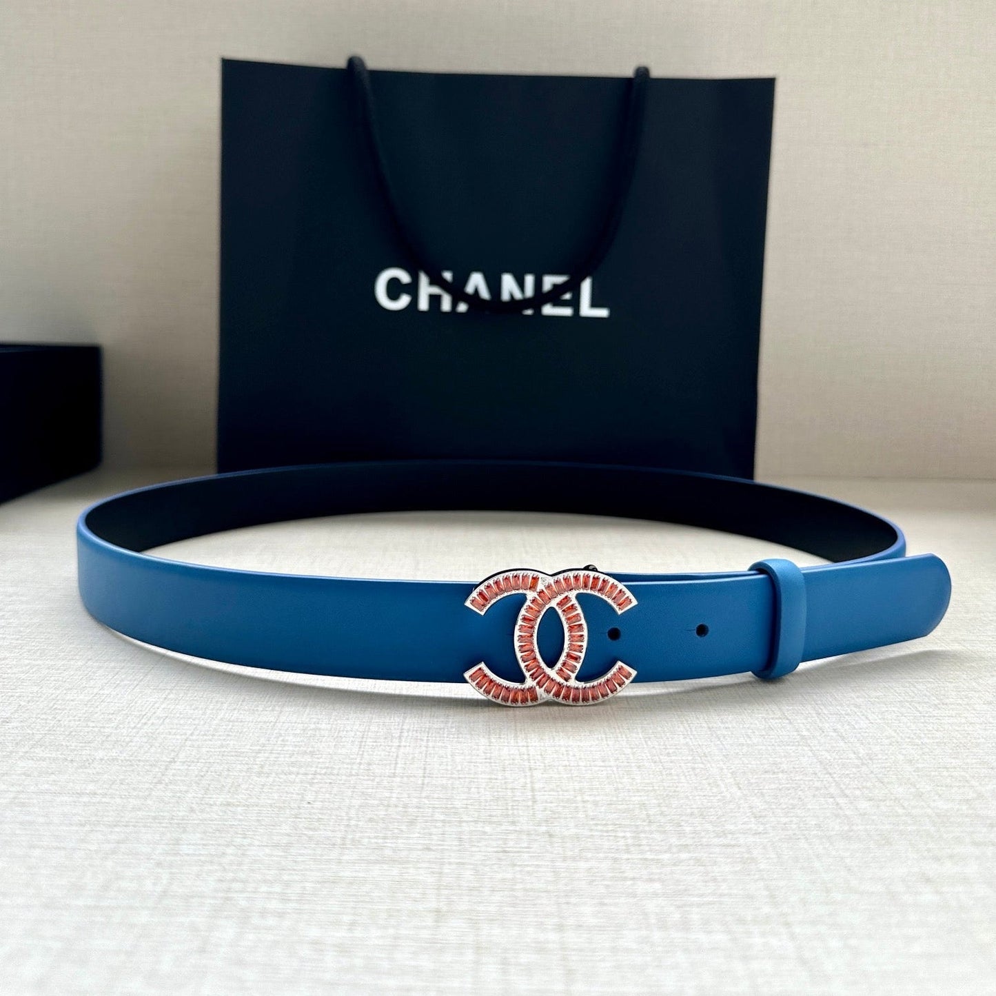 CHANEL 25S BELT 30 MM IN BLUE CALFSKIN 616963 - 30