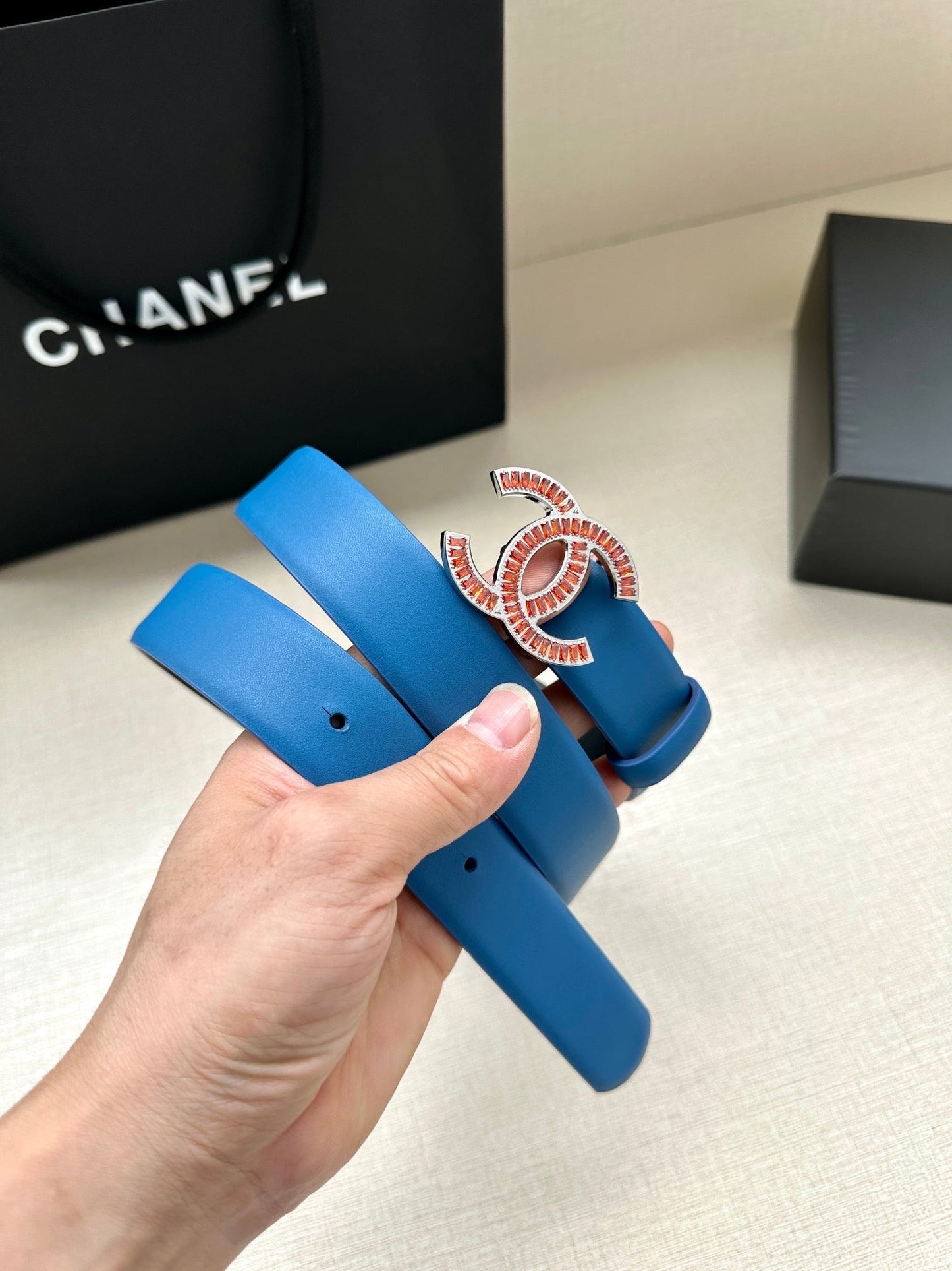 CHANEL 25S BELT 30 MM IN BLUE CALFSKIN 616963 - 30