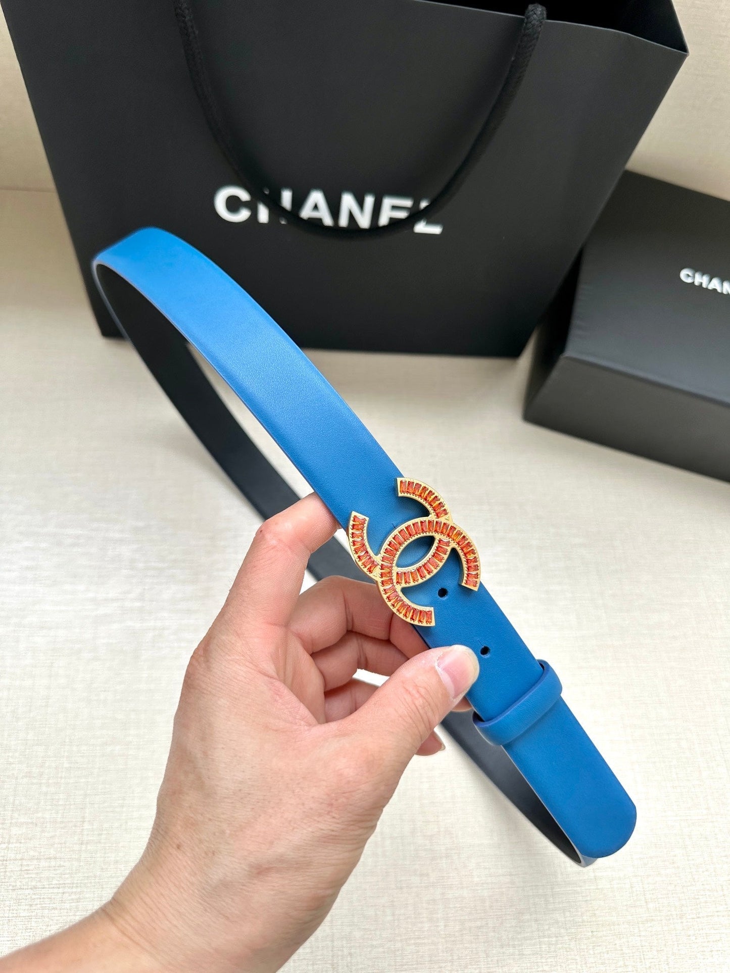 CHANEL 25S BELT 30 MM IN BLUE CALFSKIN 616963 - 30