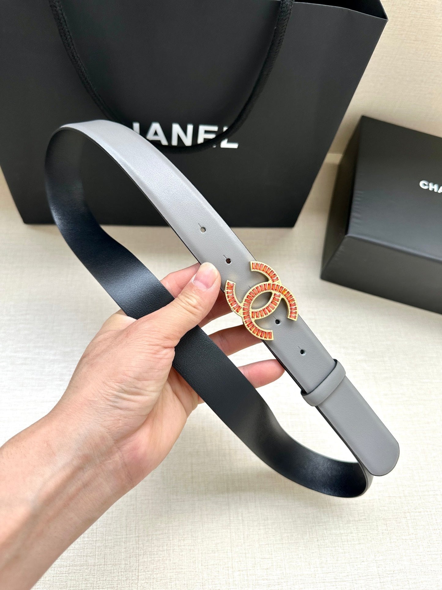 CHANEL 25S BELT 30 MM IN GREY CALFSKIN 616964 - 30