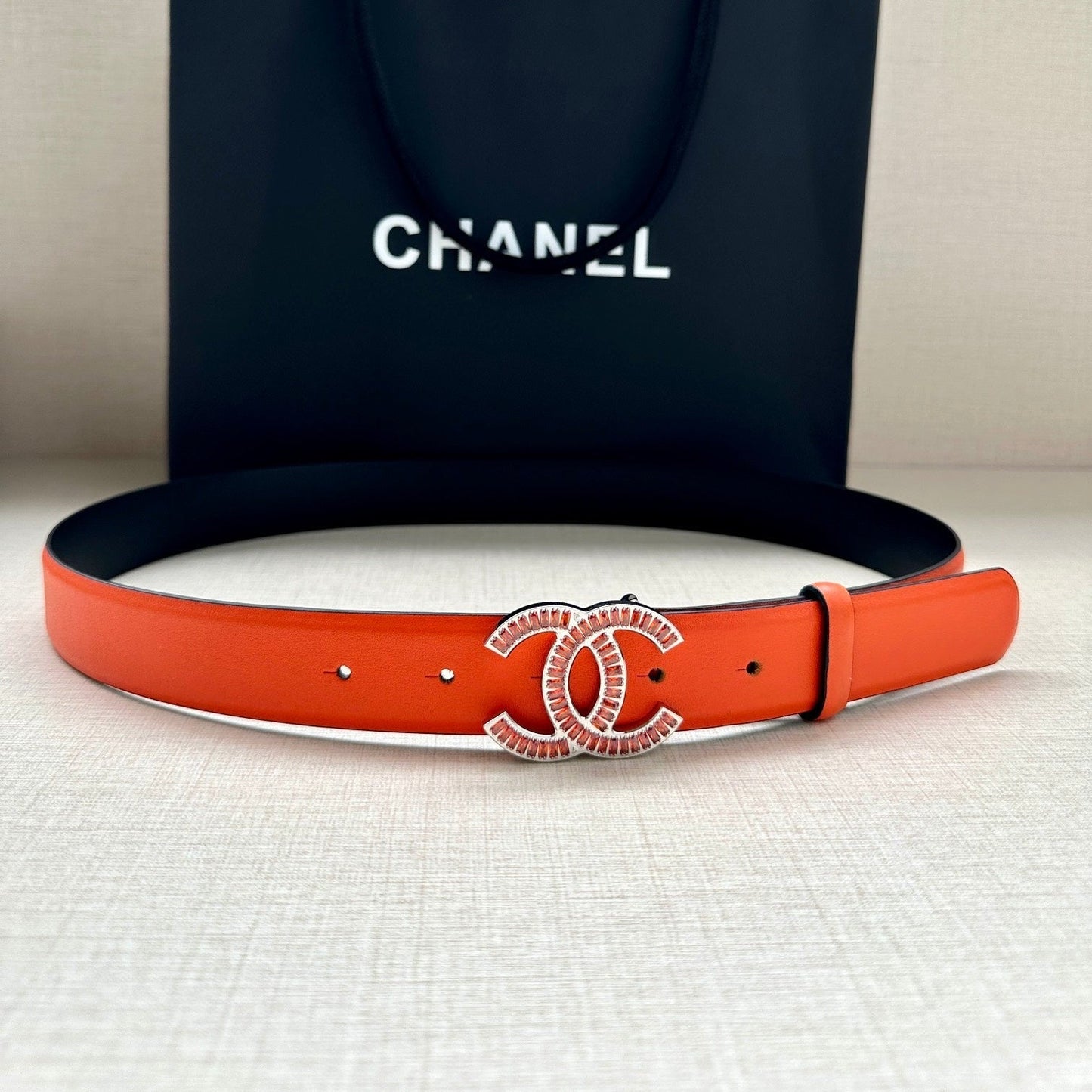 CHANEL 25S BELT 30 MM IN ORANGE CALFSKIN 616965 - 30