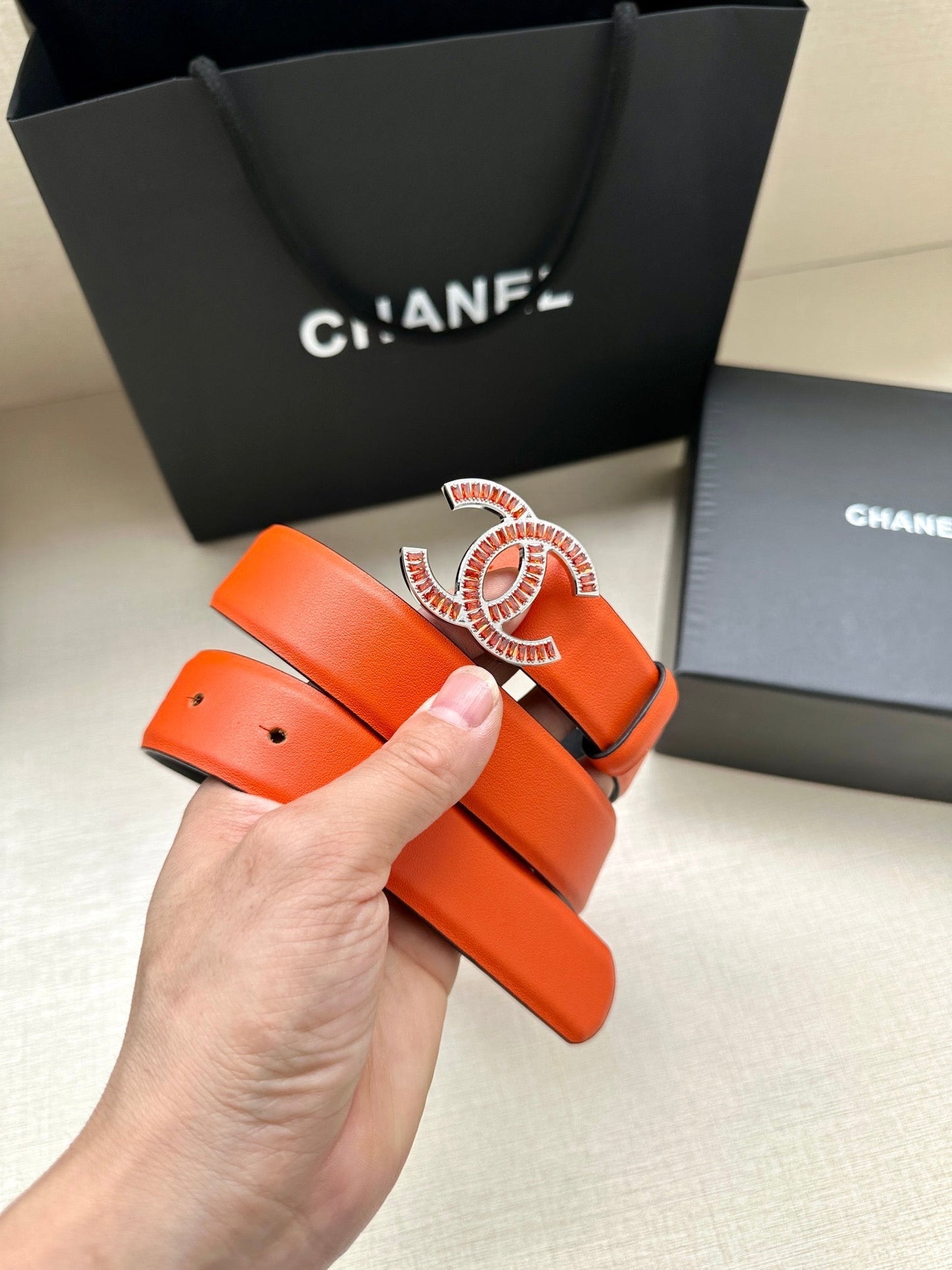 CHANEL 25S BELT 30 MM IN ORANGE CALFSKIN 616965 - 30